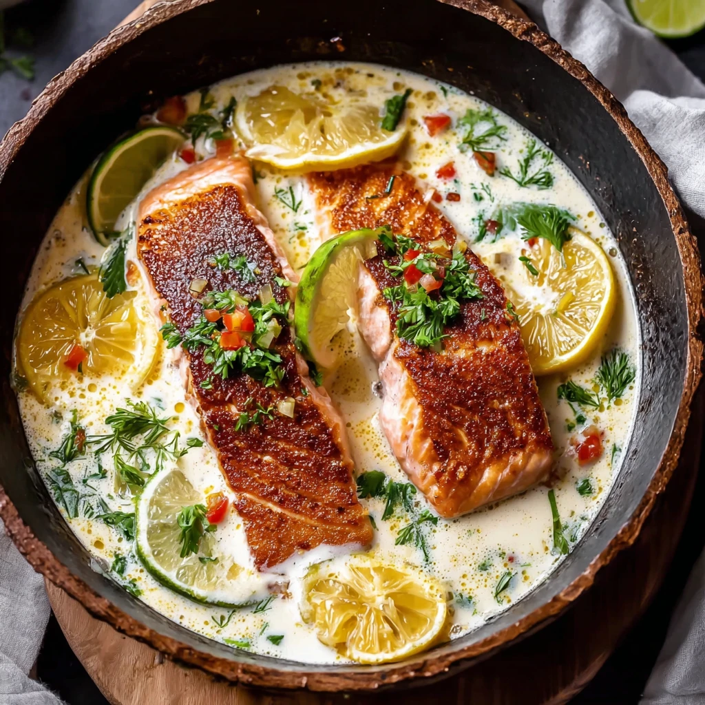 Baked One Pan Garlic Butter Coconut Salmon with Zesty Salsa