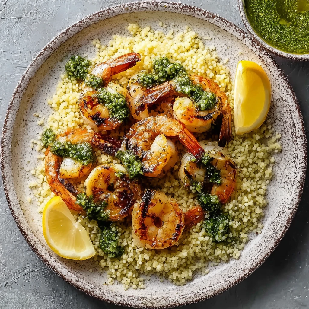 Grilled Lemon Shrimp with Pesto Couscous for a Flavor Pop