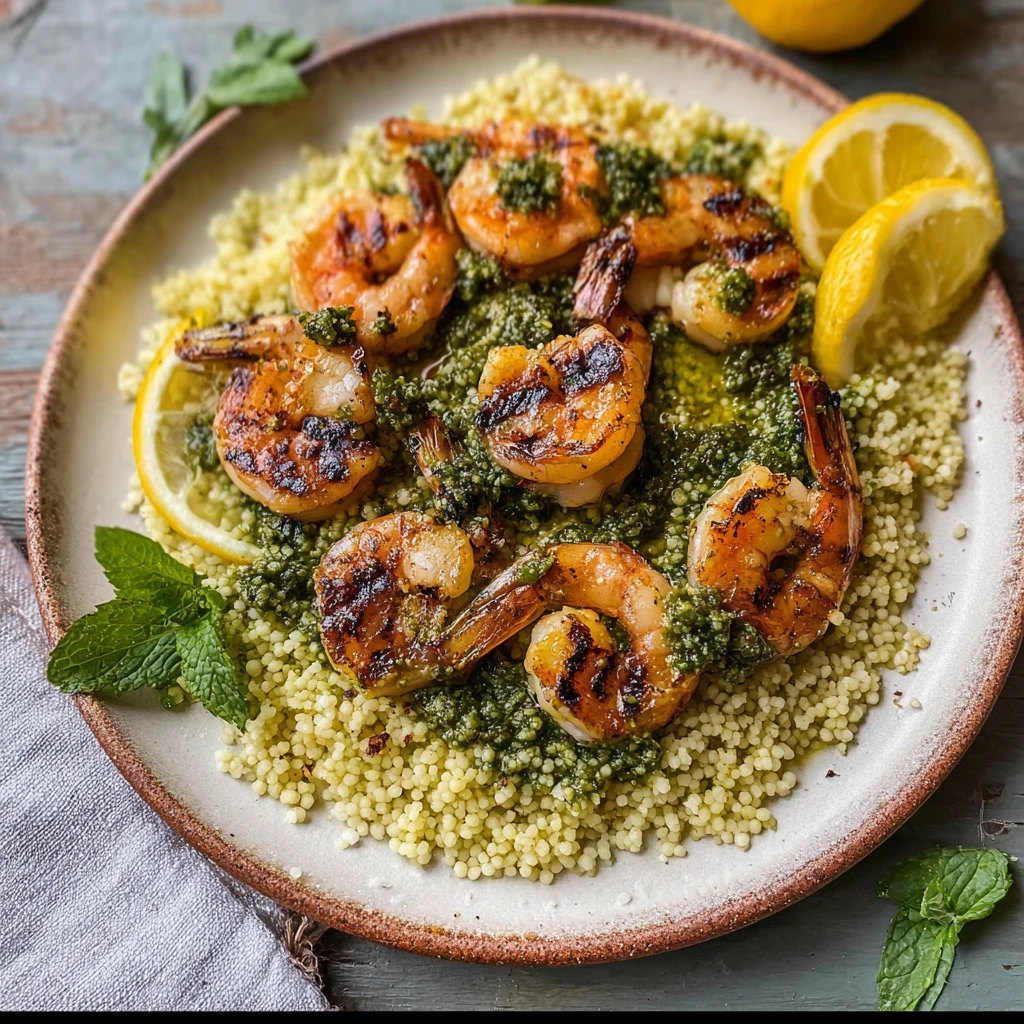Grilled Lemon Shrimp with Pesto Couscous for a Flavor Pop