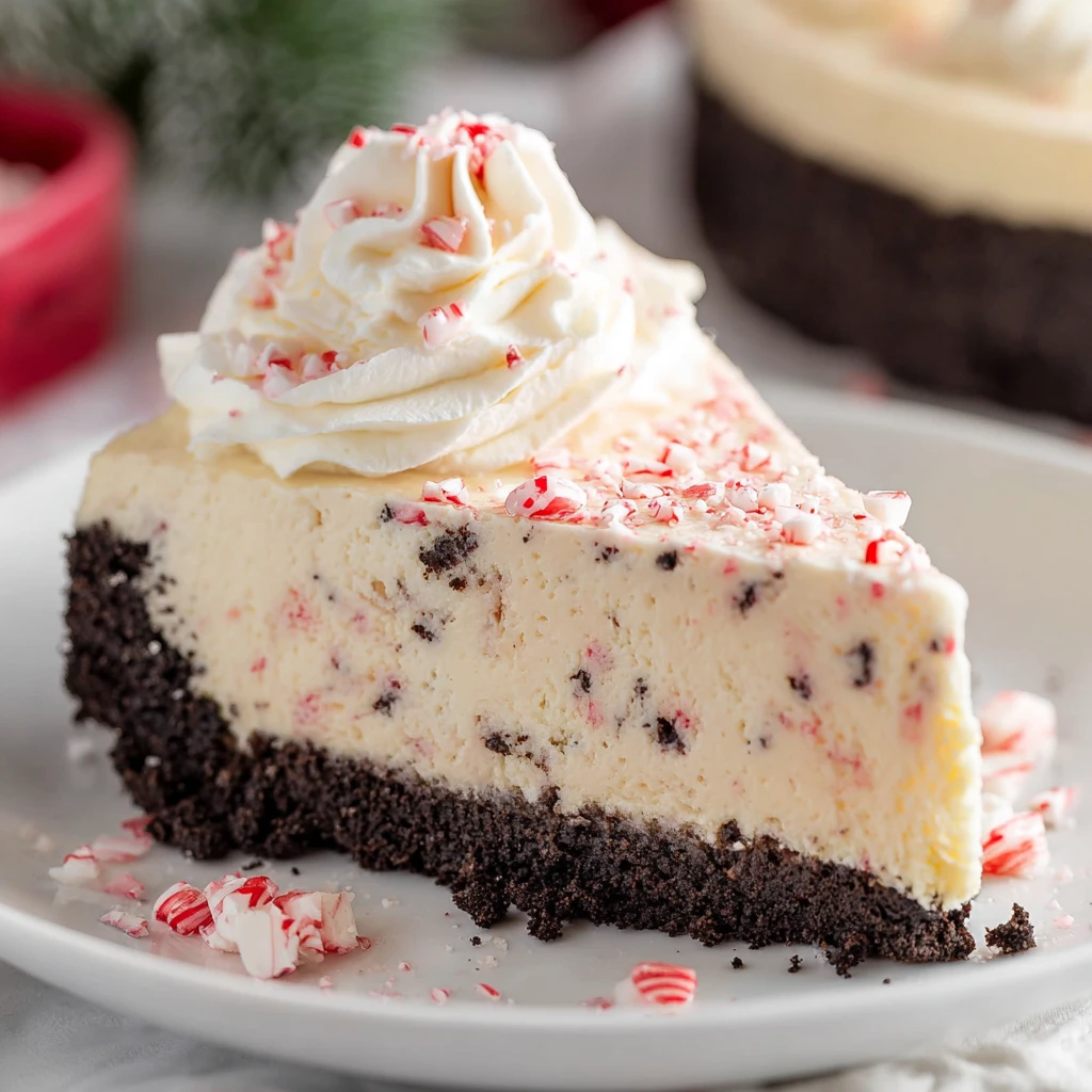 No Bake Peppermint Cheesecake (Easy Christmas Dessert with Oreo Crust)