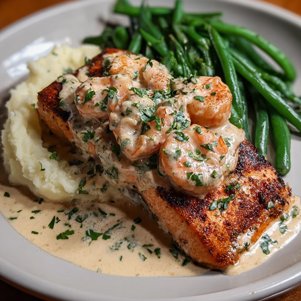 Cajun Shrimp and Salmon with Garlic Cream Sauce Dinner