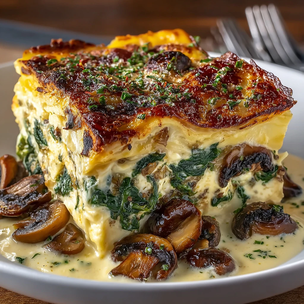 Cottage Cheese Mushroom and Spinach Lasagna Bake