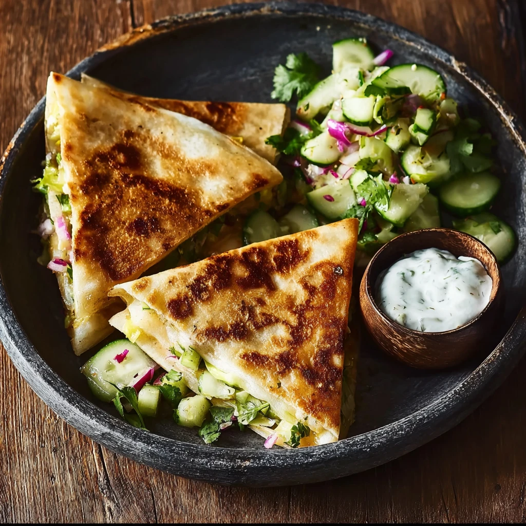 Crispy Samosa-dillas with Cucumber Salad for Easy Dinners
