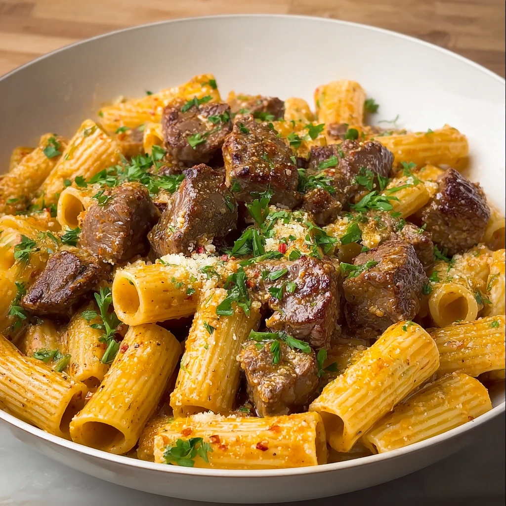 Garlic Butter Steak Rigatoni