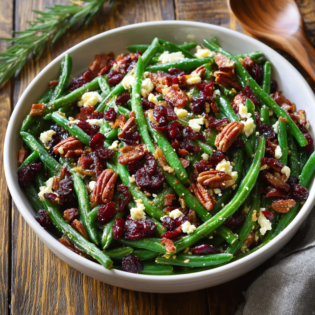 Green Bean Salad with Bacon, Pecans, Cranberries, and Feta