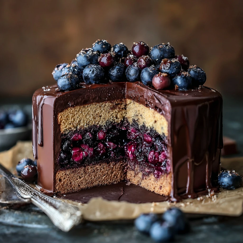 Hard Crack Chocolate Shell Blueberry & Hazelnut Cake Delight