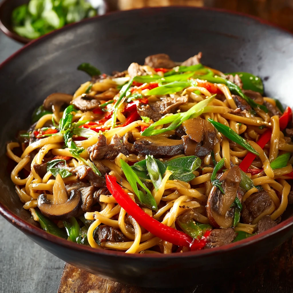 Mushroom Beef Noodle Stir-Fry