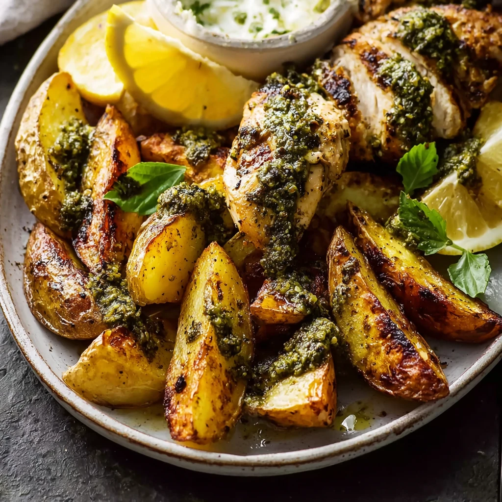 Sheet Pan Pesto Chicken and Lemon Butter Potatoes Delight