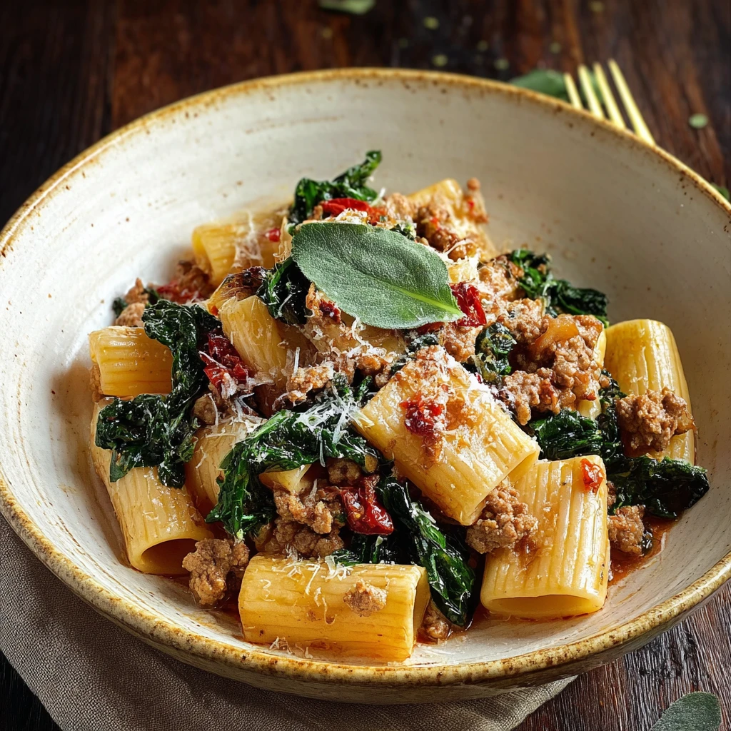 Spicy Paccheri with Sausage & Greens