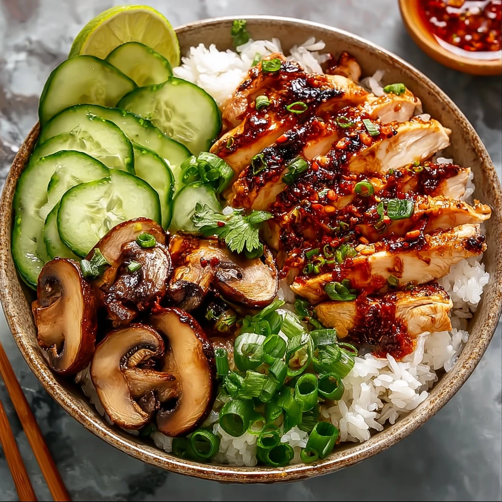 Sweet Chili Chicken & Mushroom Bowls with Cucumber Crunch Delight