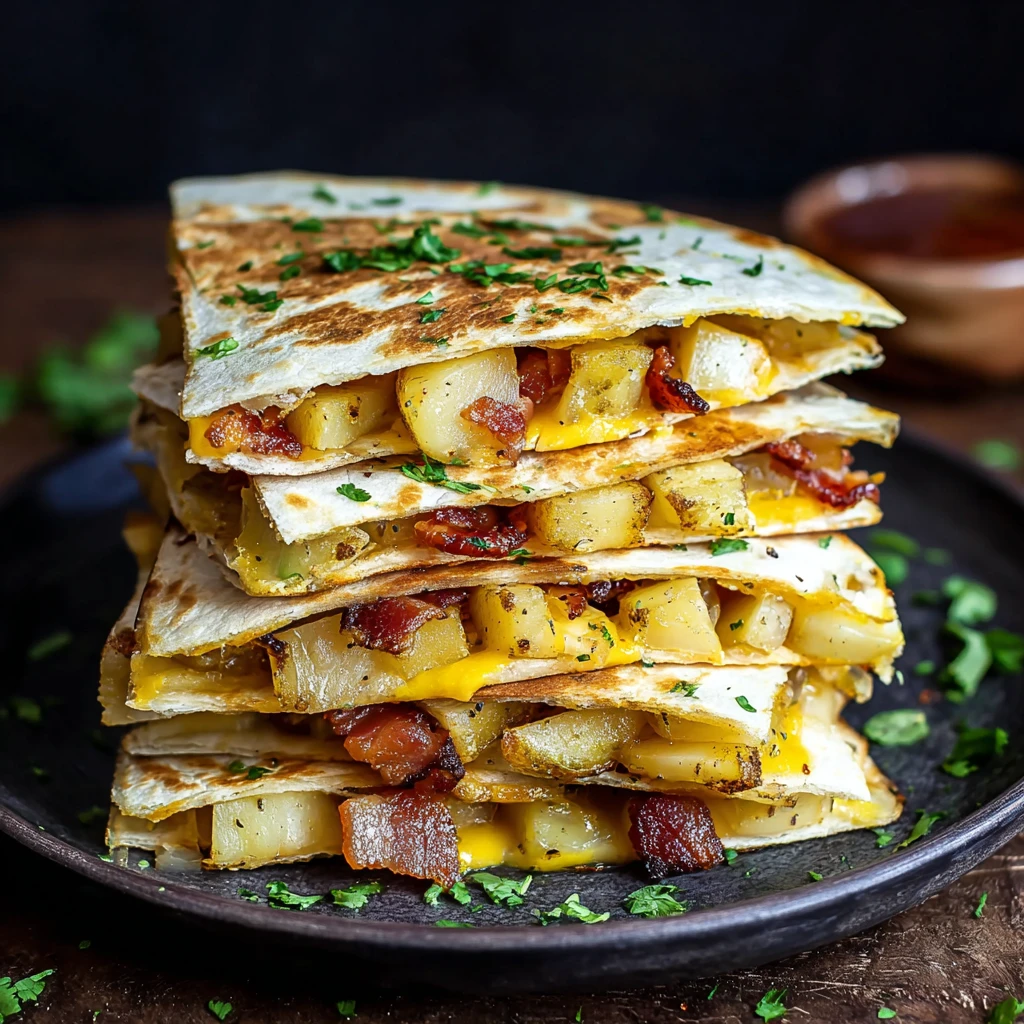 Vegan Breakfast Quesadilla with Smoky Bacony Potatoes Delight