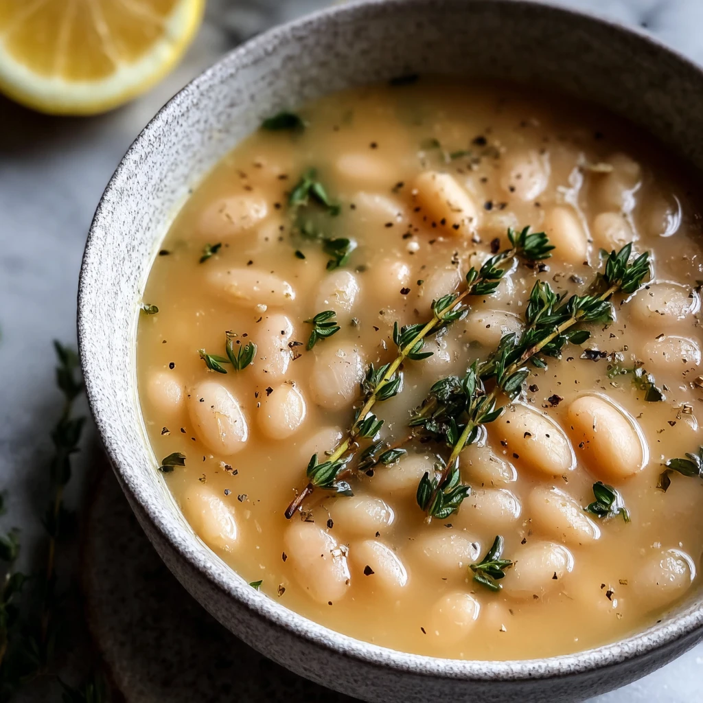 Greek White Bean Soup with Garlic & Lemon
