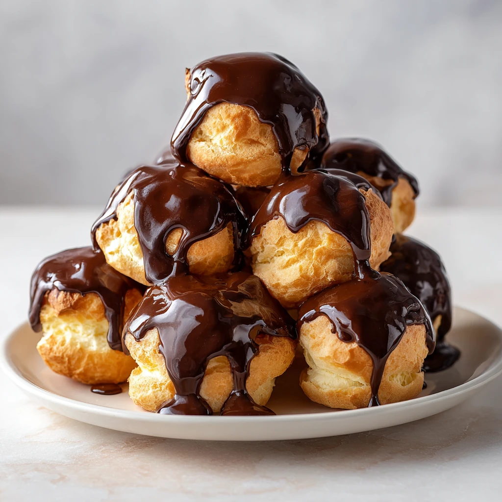 Profiteroles in chocolate sauce