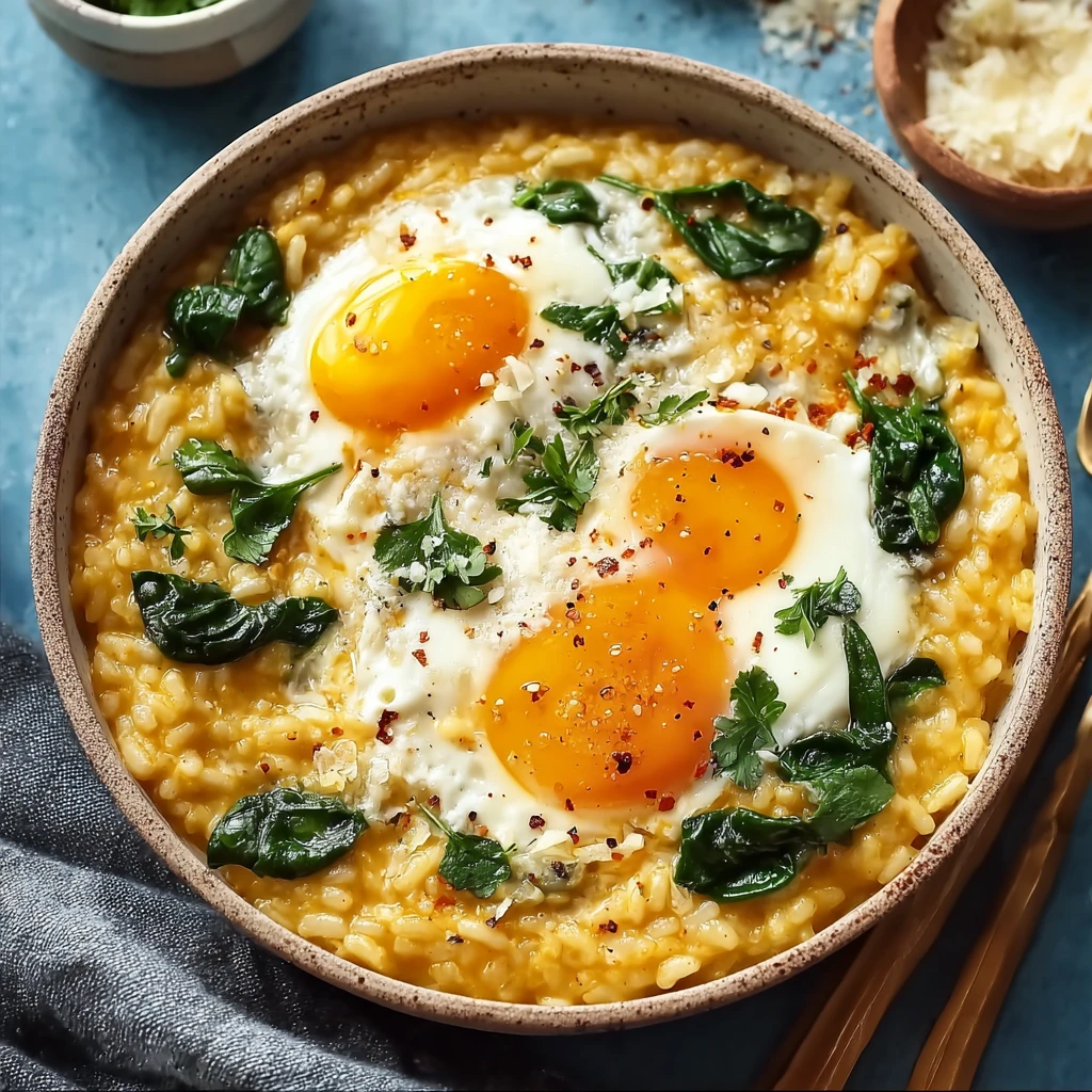 Pumpkin Soup Risotto with Eggs