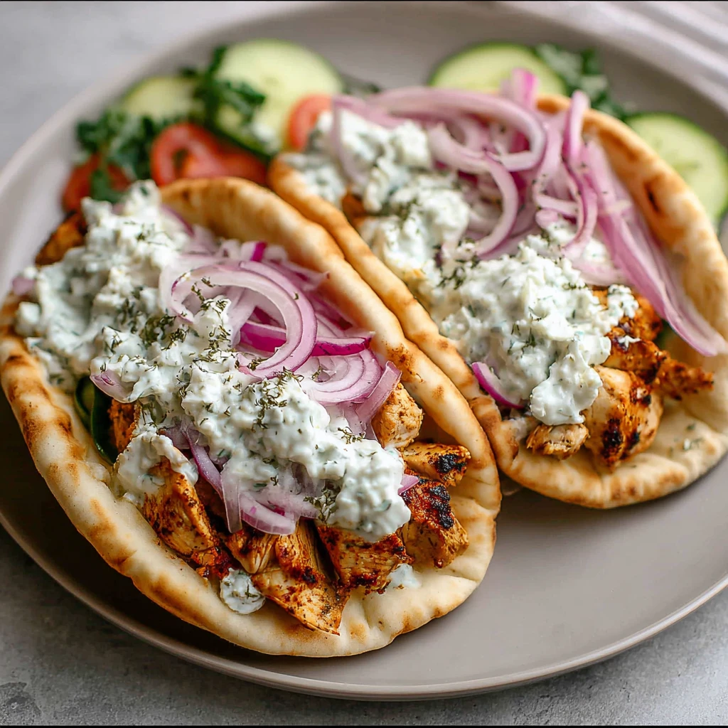 Crockpot Greek Chicken Pitas with Tzatziki