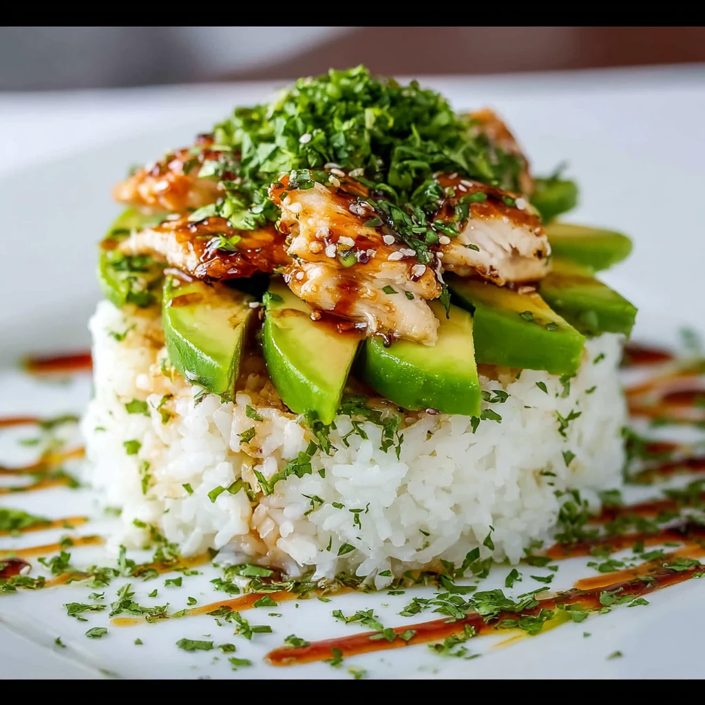 Honey Lime Chicken Avocado Rice Stack