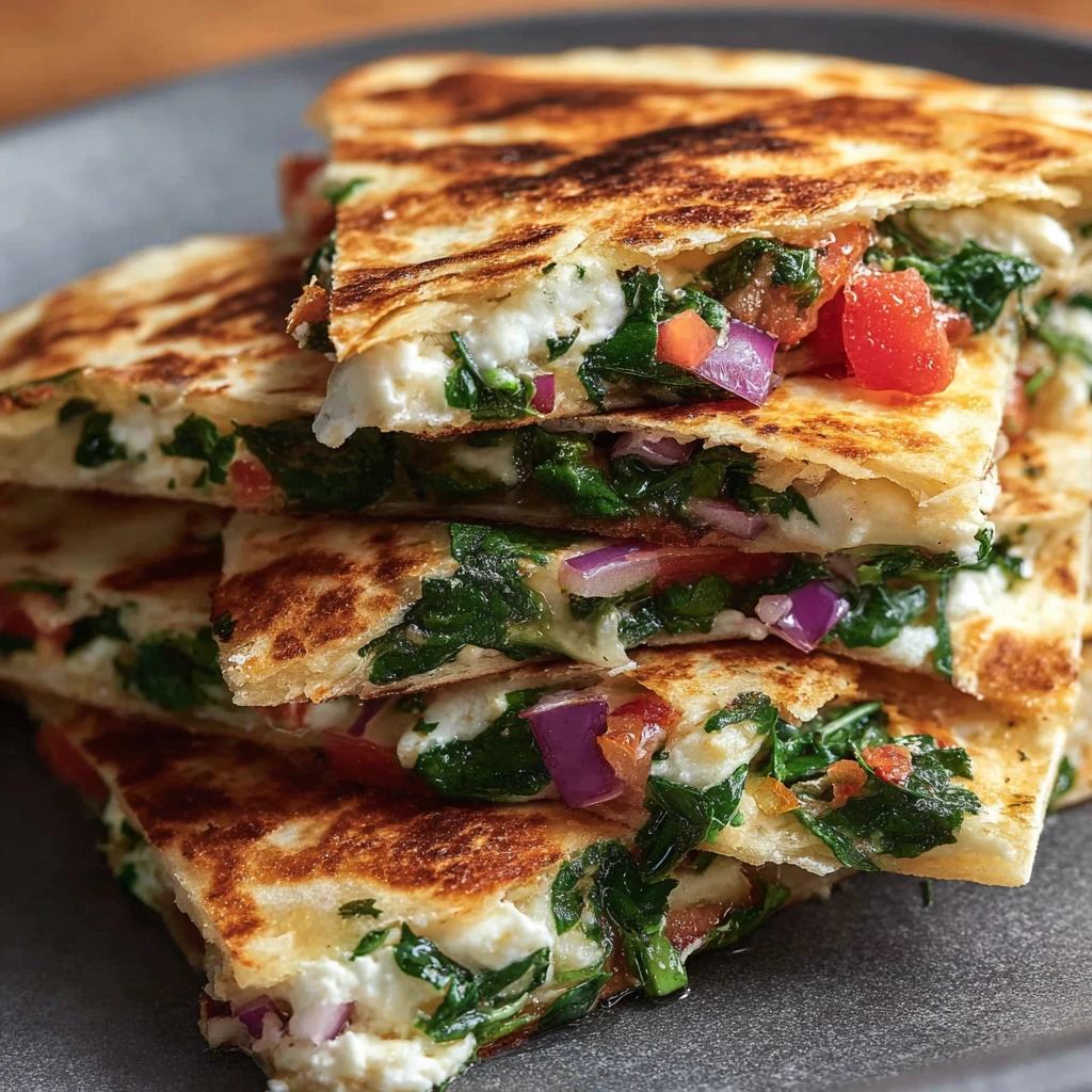 Mediterranean Quesadillas with Spinach, Feta, and Mozzarella