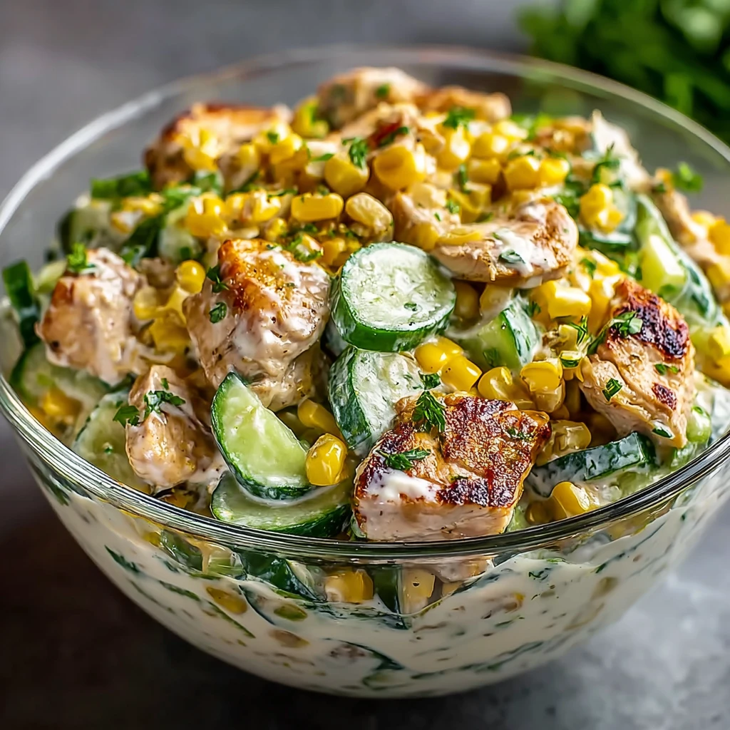 Street Corn Creamy Cucumber Chicken Salad – Fresh, Bold & Absolutely Irresistible